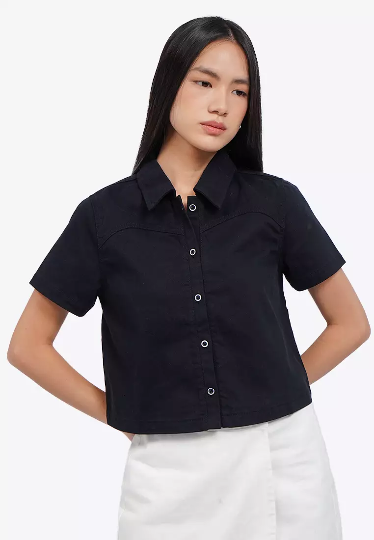 Curved Yolk Denim Blouse