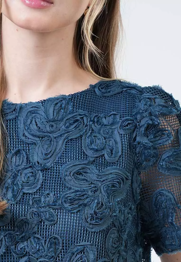 Hailey 3D Floral Appliqué Layered Midi Dress