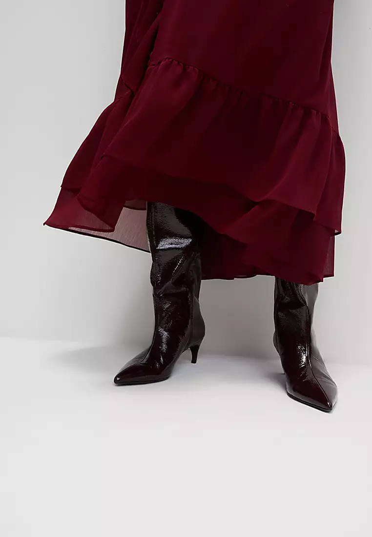 V-Neck Frill Detail Midaxi Smock Dress