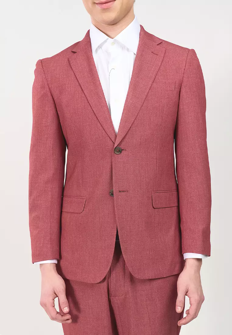 Slim Fit Red Textured Suit Jacket With Comfort Stretch