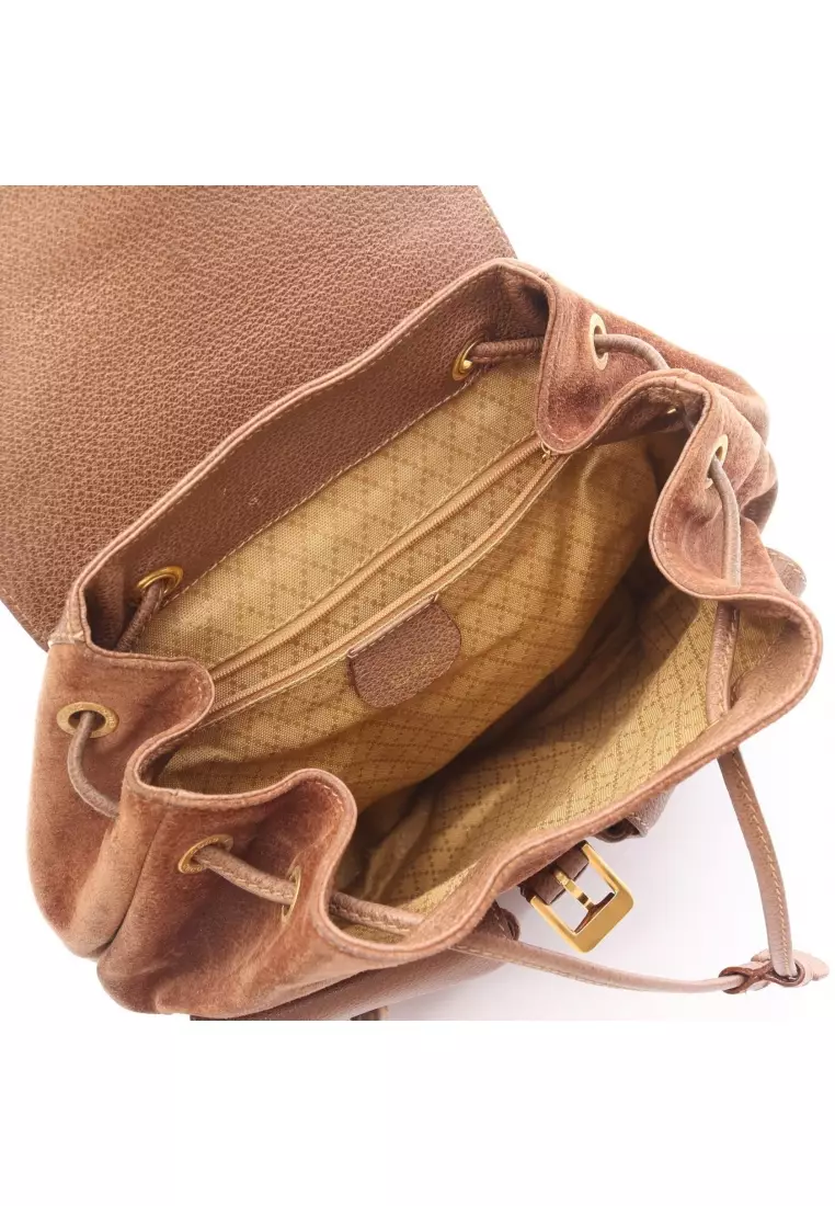 Pre-Loved Gucci Bamboo Backpack rucksack suede leather Brown