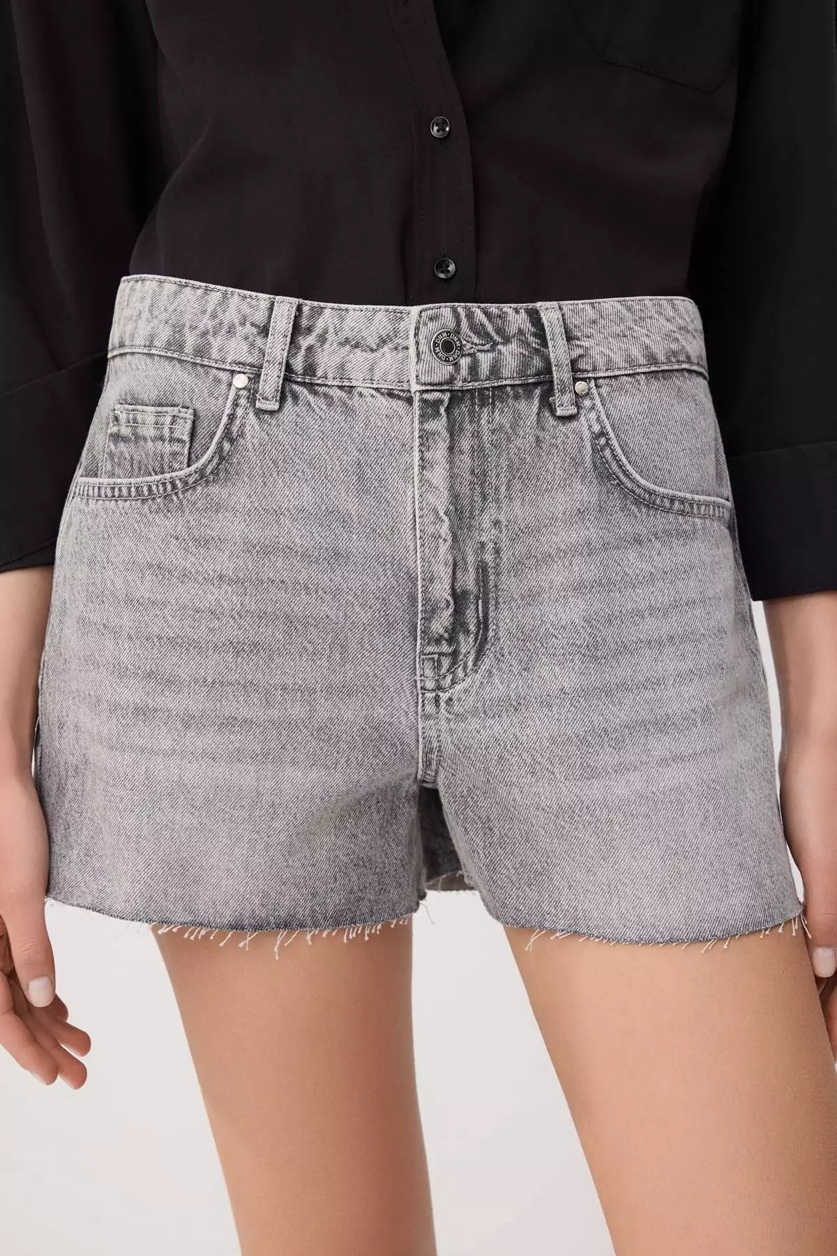 Buy Trendyol Gray High Waist Extra Mini Shorts With Cut-Off Legs