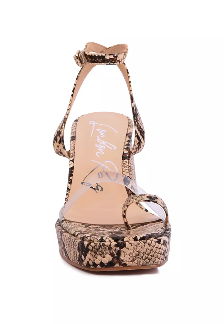 Macchiato Snake Pattern Block Heeled Sandals