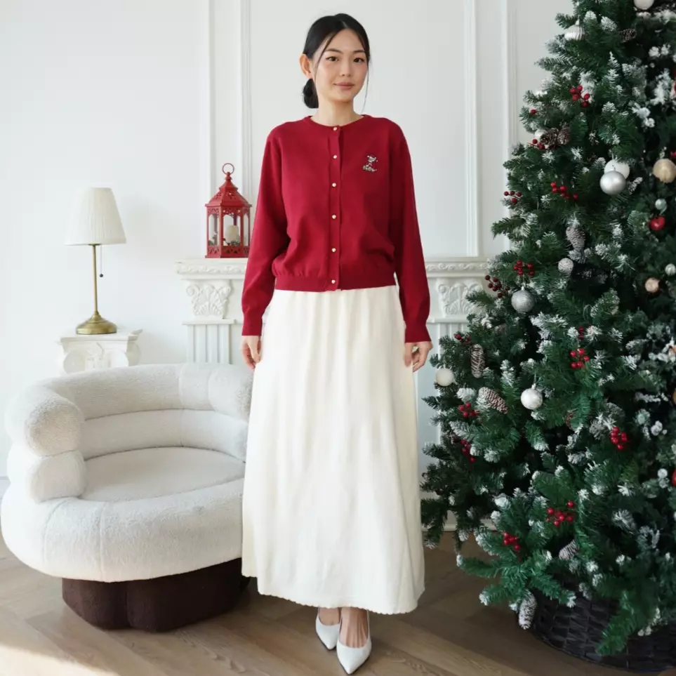 Jisoo Pearl Button Knit Cardigan in Red