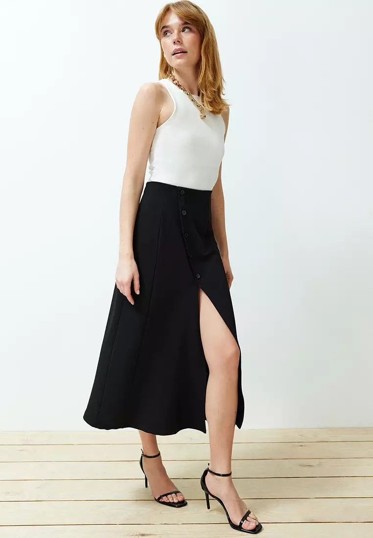 Asymmetrical Buttoned Midi Skirt