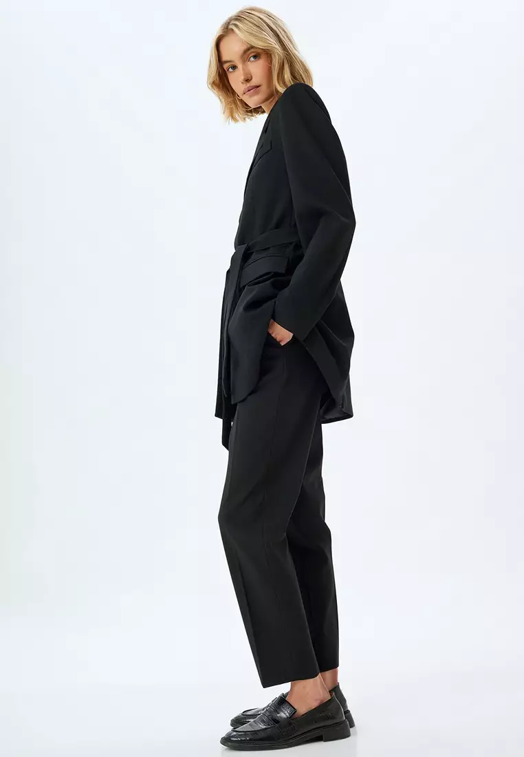 Cigarette Trousers Pocket Detail Viscose Blend