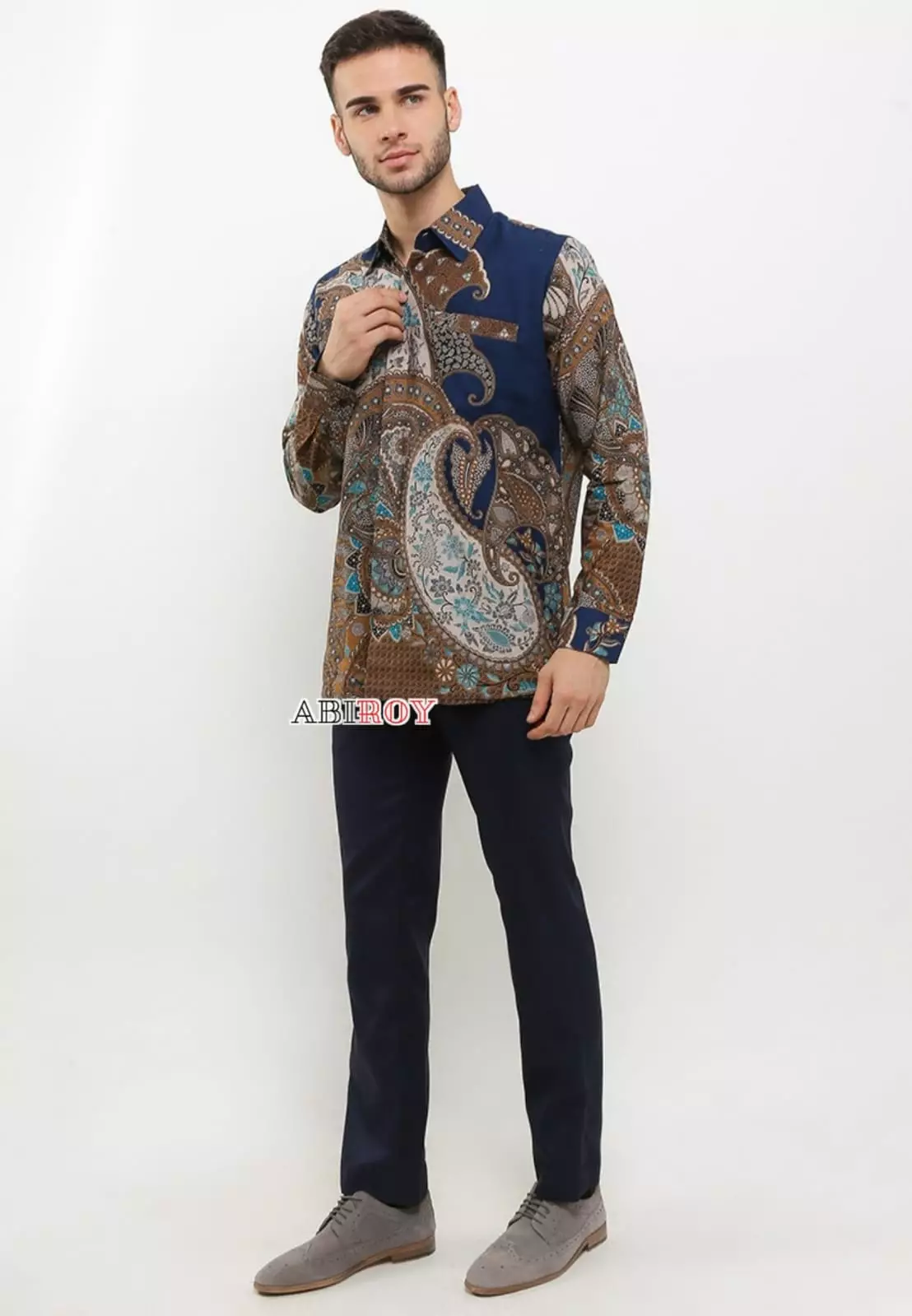 Kemeja Batik Pria Premium Slimfit Elegant Modern Lengan Panjang Bimasatya Navy