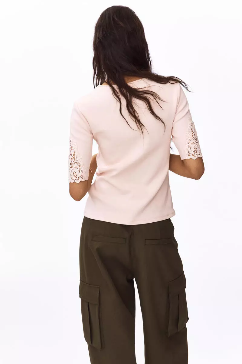 Ribbed lace-inset top