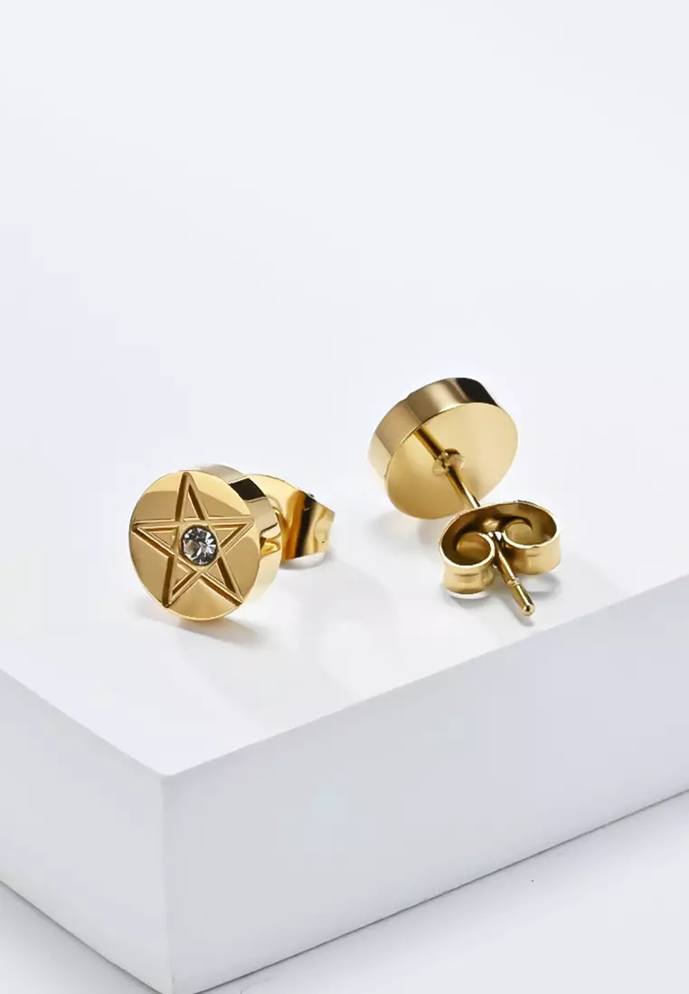 Unisex Titanium Steel Zircon Star Earrings JW QF-E040