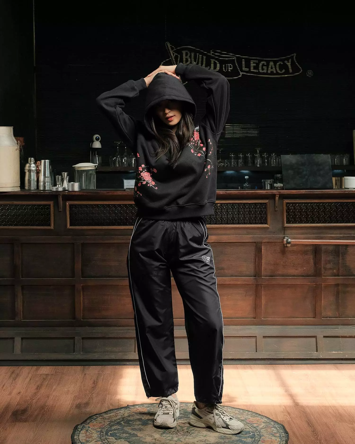 OOTDSUPPLY Hoodie Boxy Fit 375gsm Nook Sakura Black l Hoodie Boxyfit Heavyweight | HDBX010