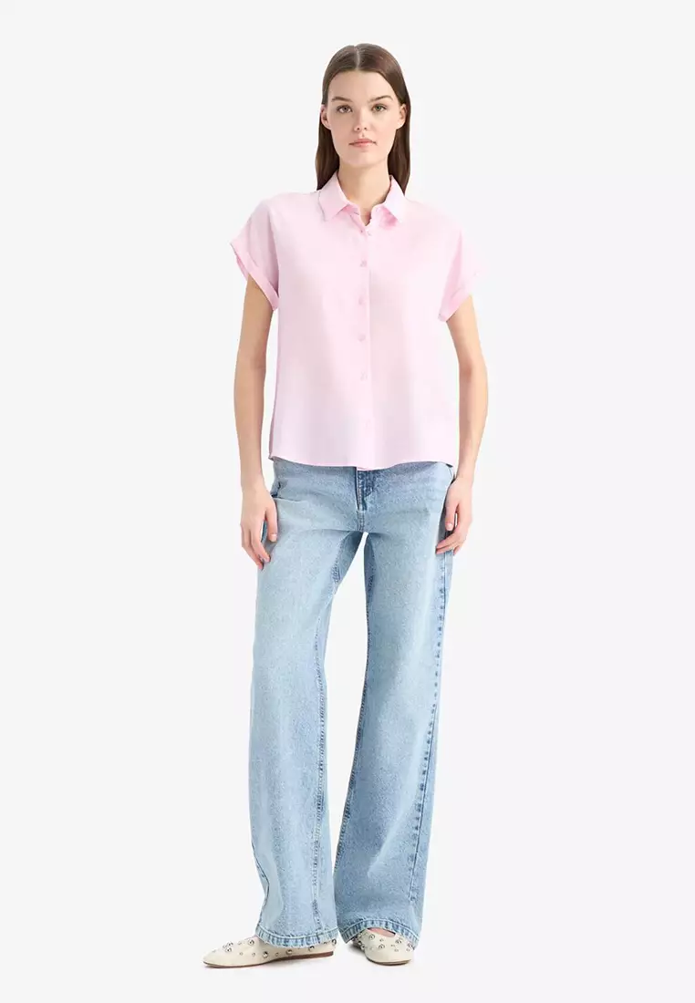 Regular Fit Basic Plain Viscose Short Sleeves Shirt