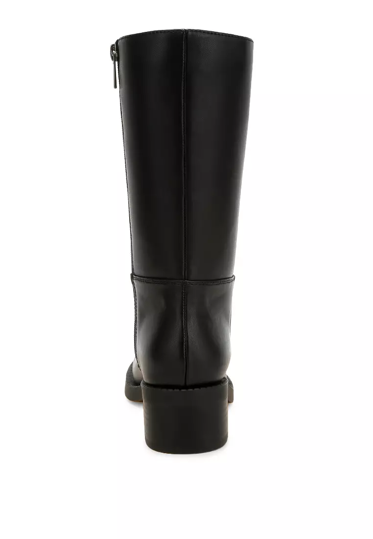 Block Heel Calf Boots in Black