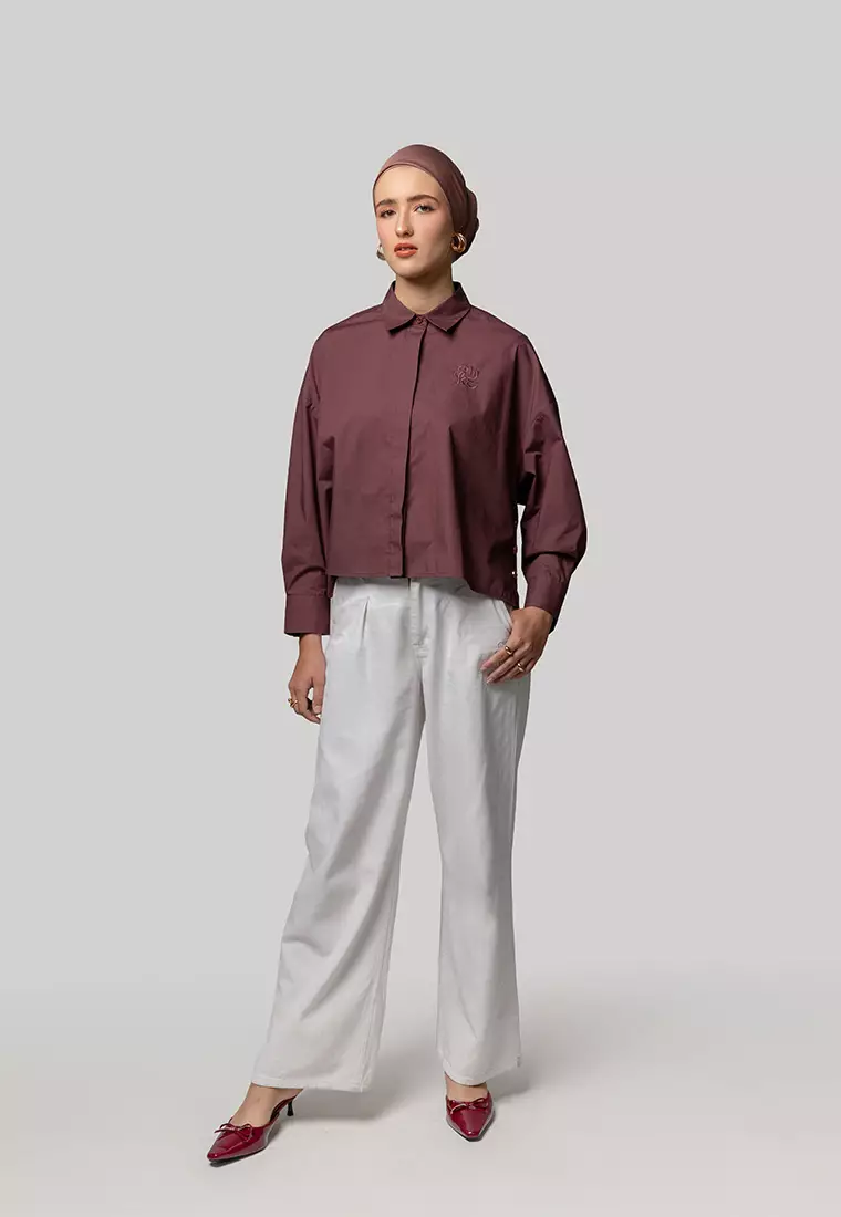 Kami Gale Cropped Oversized Top Plain Plum