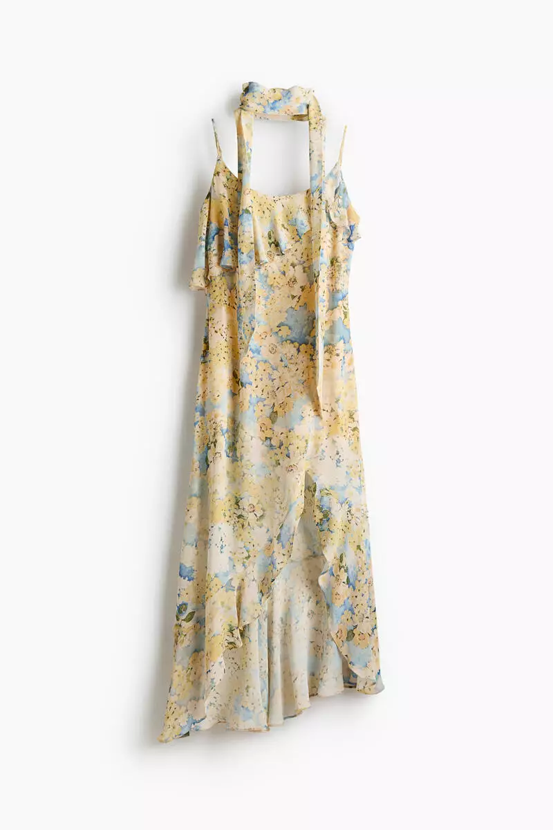 Flounced chiffon dress with scarf