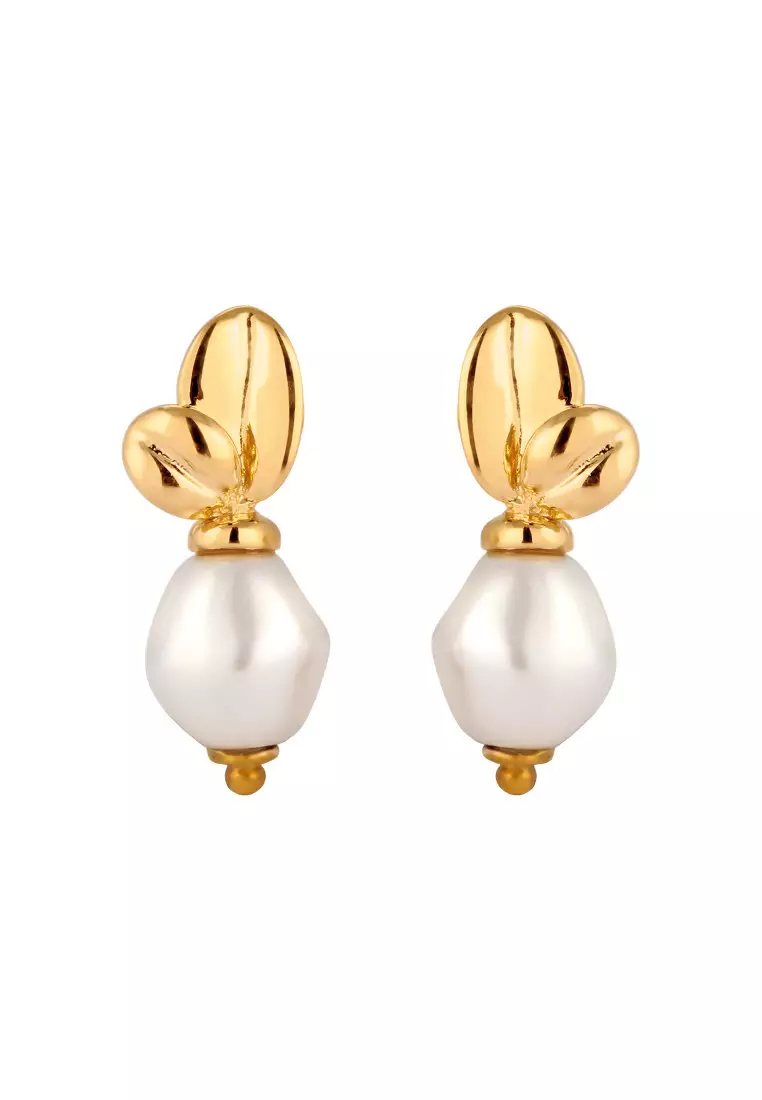Anting Perhiasan Perak 925 Wanita Bunga Synthetic Pearl Gold Plated