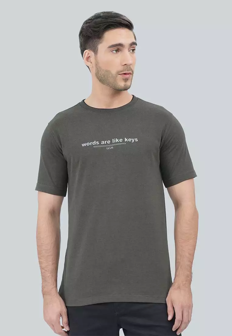LGS - Kaos Pria Lengan Pendek Katun - Kaos Polos Bersablon Tulisan - Slim Fit - Hijau Army - JTS.322.S3503F.01.C
