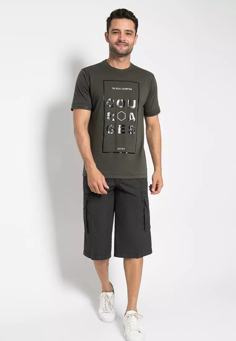 LGS - Celana Cargo Pendek Pria Hitam Garis-Garis LECR.335.271.153.7C