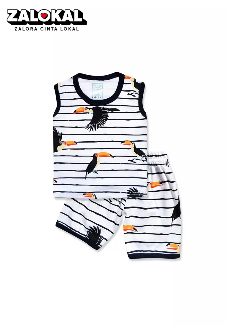 Skabe Pakaian Bayi Anak Laki Laki Baju Atasan Singlet Motif Bird Setelan Celana Kaos Full Print All Size Baby Putih Untuk Usia 3 Bulan Hingga 3 Tahun 3172 Everyday