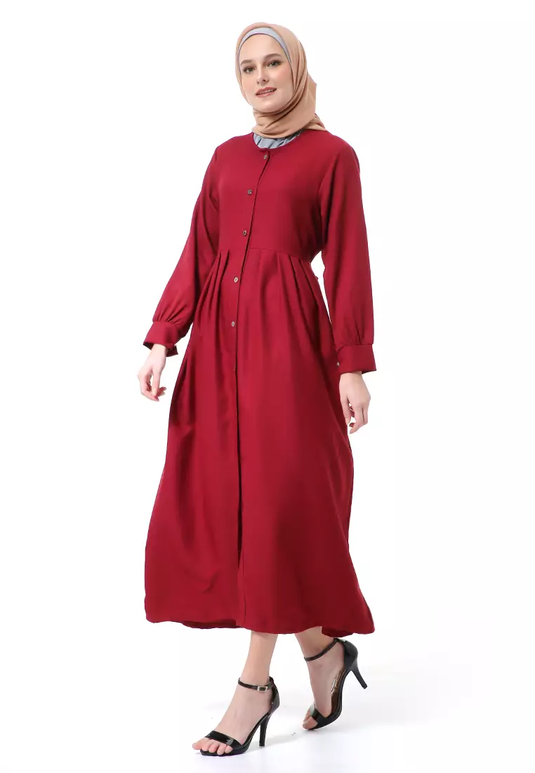 Kiyah Dress Button Muslimah Atasan Wanita Long Sleeve Premium Quality - Maroon