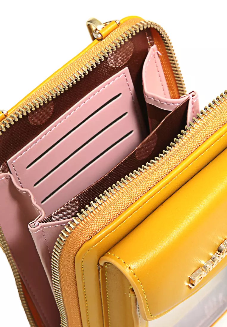 Sling Bag Wanita Tas Selempang Handphone Transparent Design Many Slot Material Leather ORIGINAL