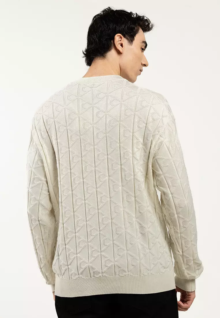 Long Sleeve Allover Print Cotton Crew Neck Sweater - Calvin Klein Jeans
