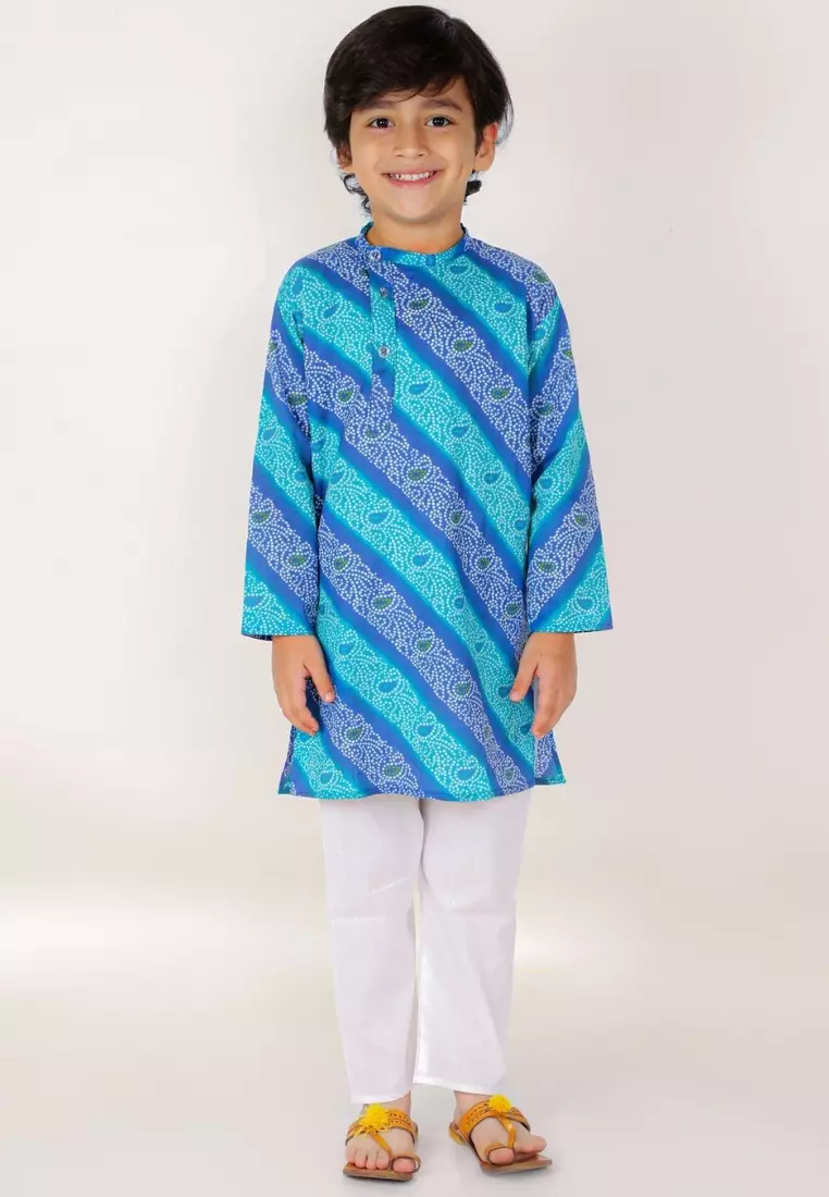 经典蓝色 Lehariya 男孩睡衣库尔塔套装