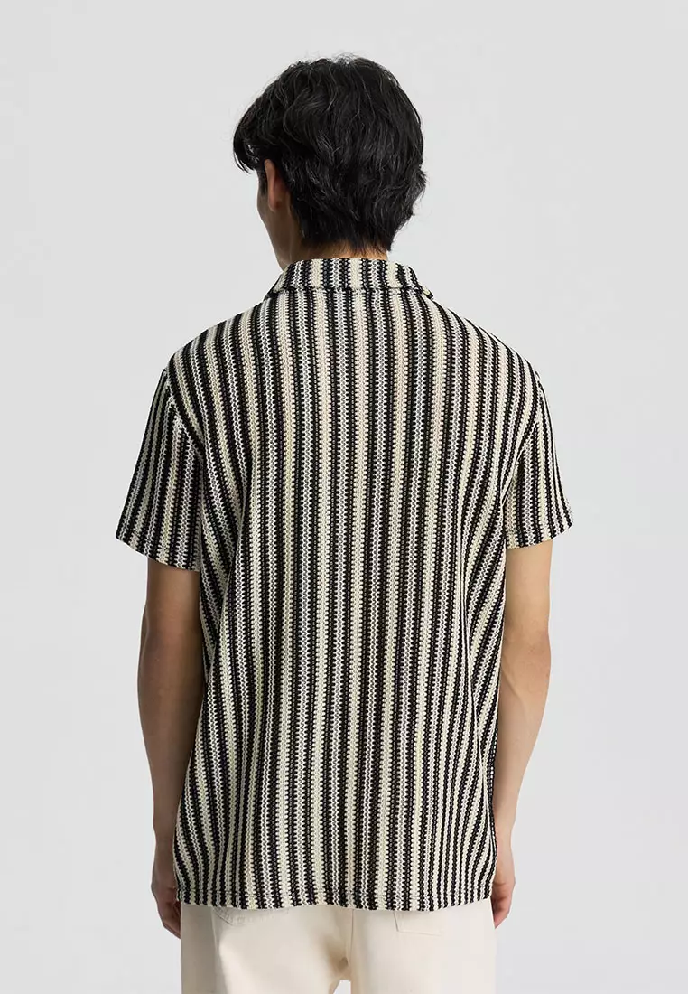 Men's Striped Crochet Polo T-Shirt