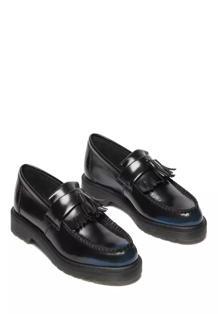 Adrian Tassel Arcadia Rub Off Leather Black Navy Loafers - Women