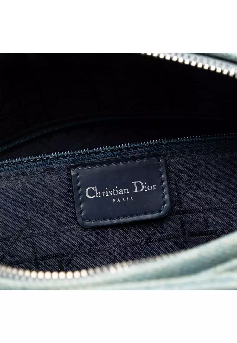 Pre-Loved Dior Large Denim Cannage Acrylic Handles Lady Dior