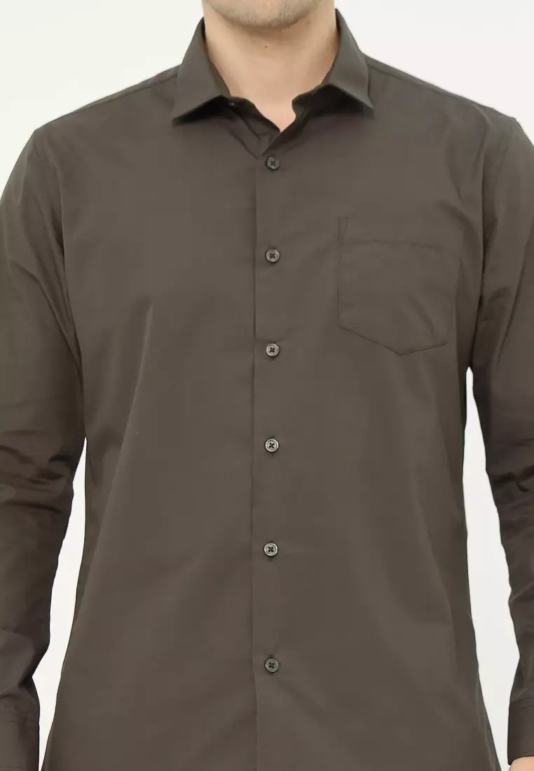 MAGINOT Kemeja Pria Basic Polos Panjang ARMY