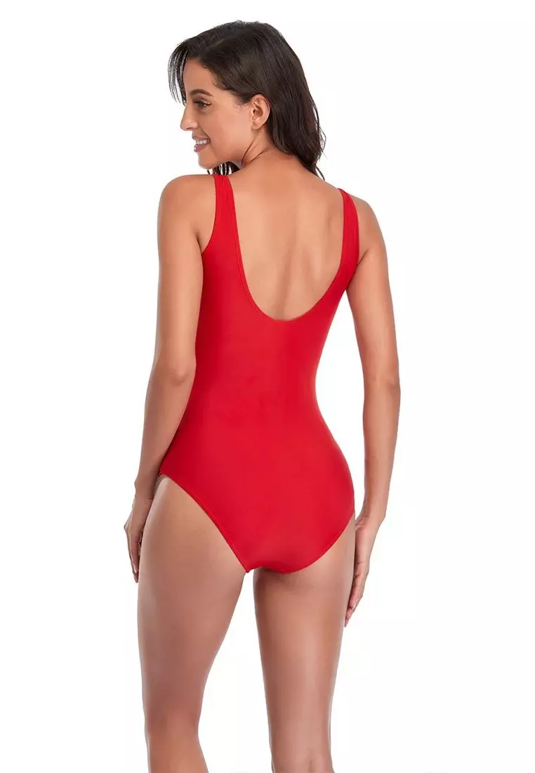 LYX637959819804 European Lady One Piece Swimwear Red