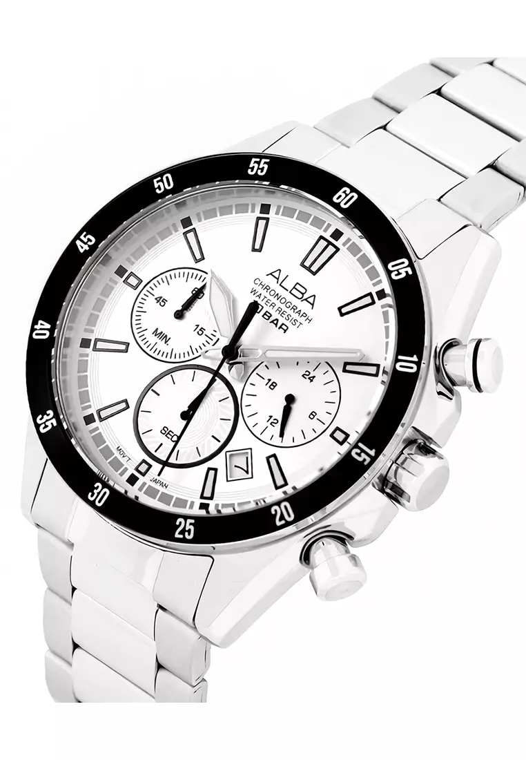 Alba Jam Tangan Chronograph Pria Silver White Dial Stainless Steel - AT3J31X1