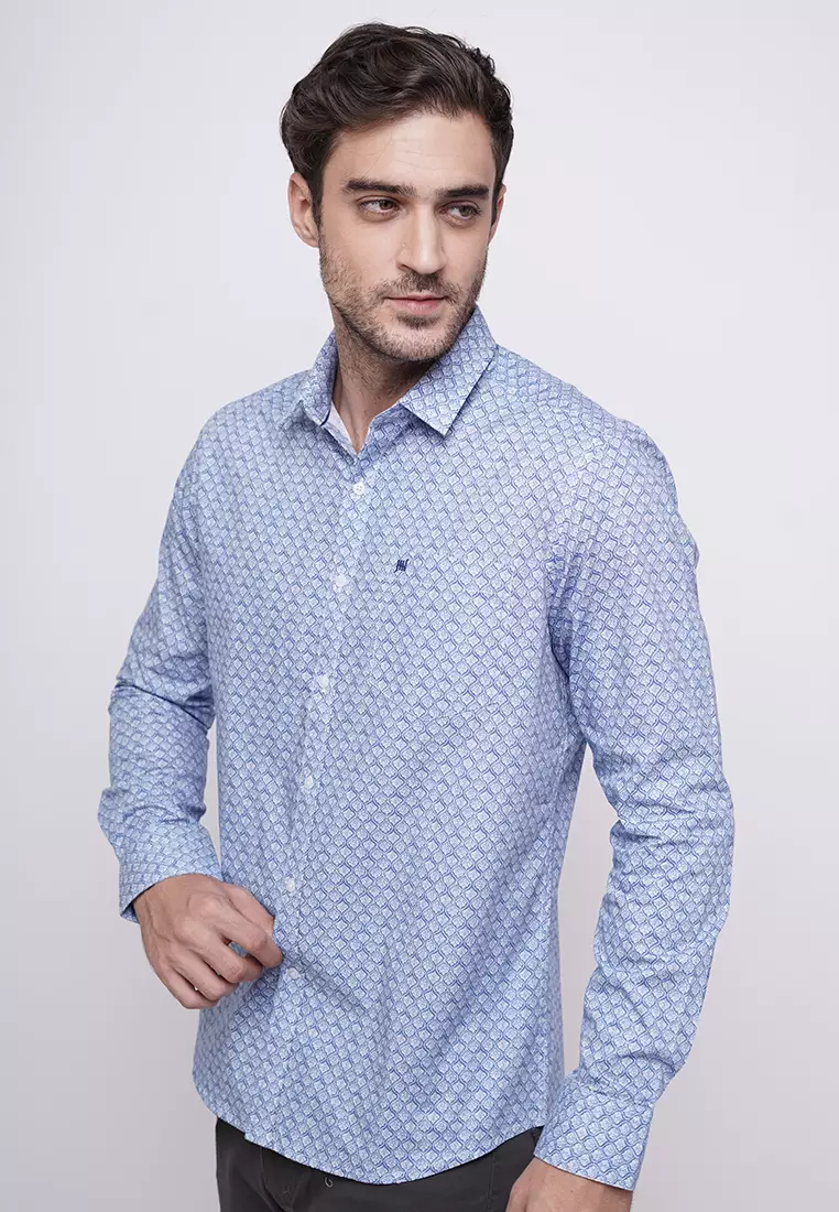 Johnwin - Kemeja Formal - Lengan Panjang - Biru - Regular Fit