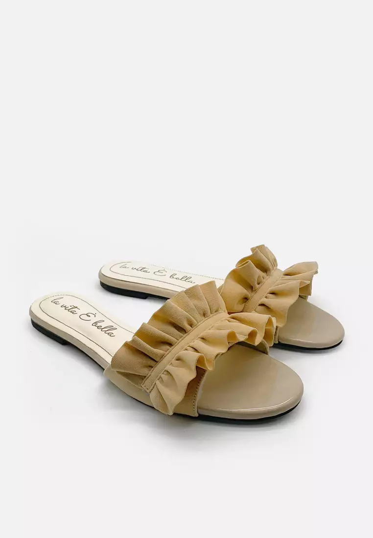 Peony Sandal Flat Ruffle Wanita