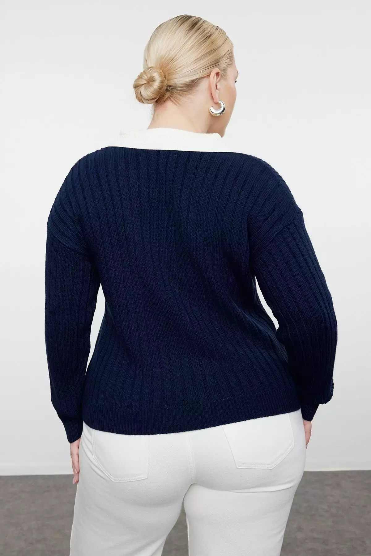 Navy Blue Knitwear Plus Size Cardigan Tbbaw23Av00084