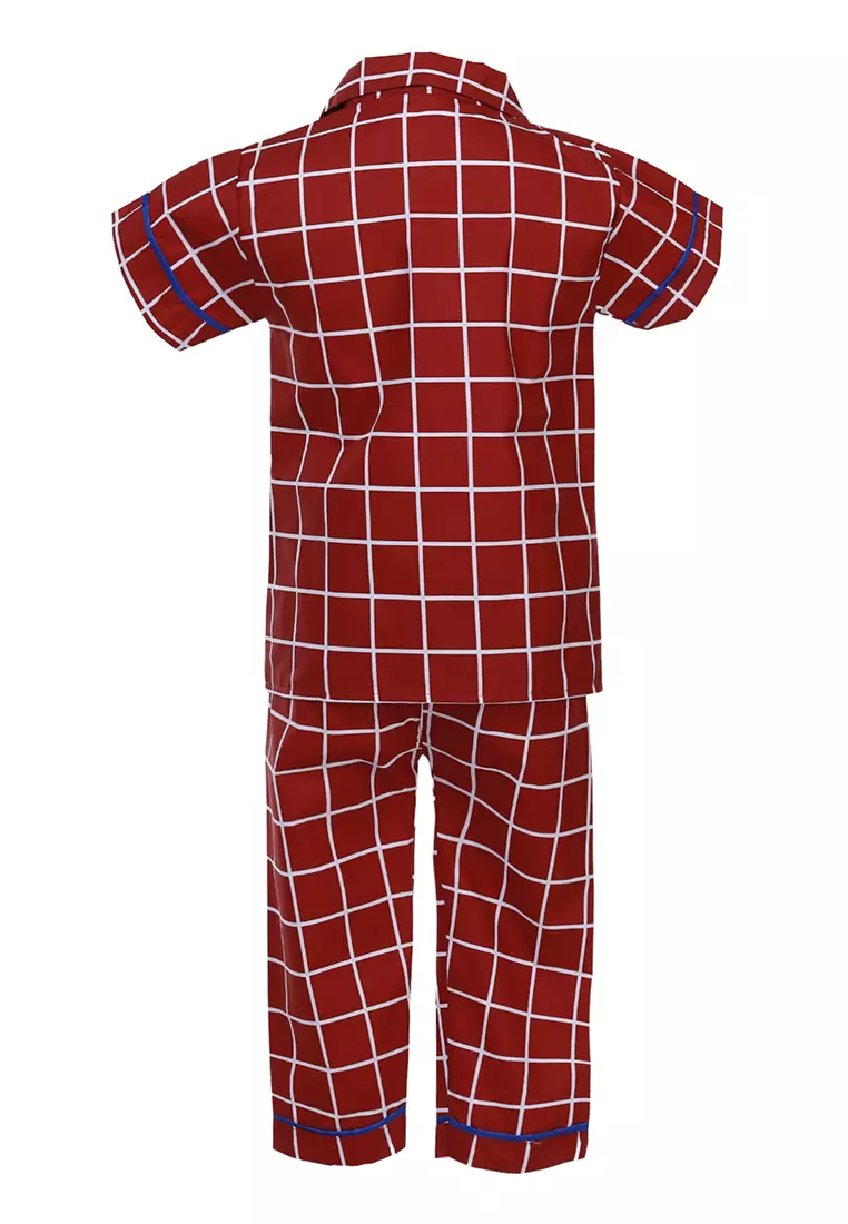 Joyce Piyama Anak Unisex Plaid Motive Kids Pajamas Lengan Pendek Material Cotton ORIGINAL - Red