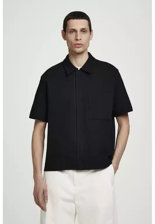 TEXTURED COTTON-JERSEY ZIPPED SHIRT