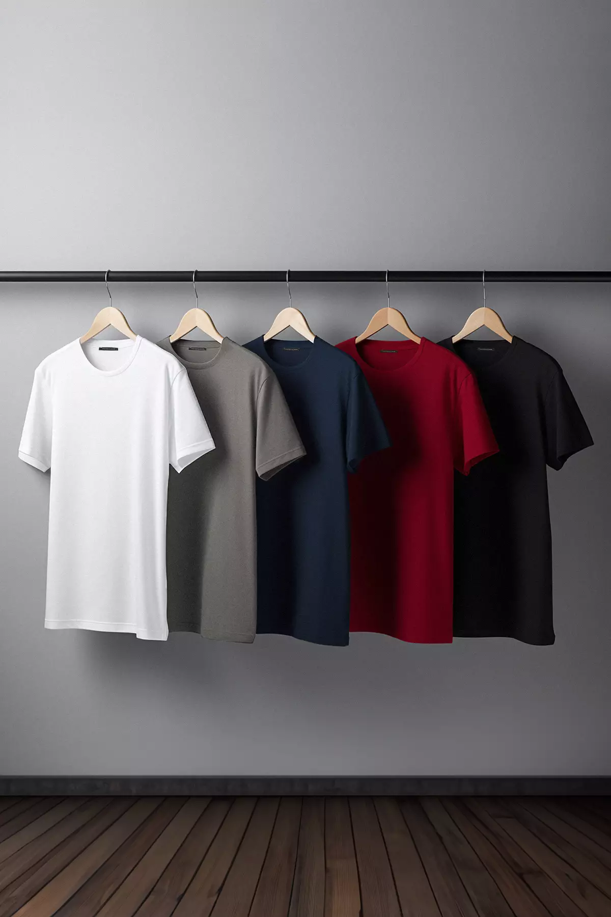 Black-White-Anthracite-Burgundy -Navy Blue Slim/Narrow 5-Pack Basic 100% Cotton T-Shirts Tmnaw20Ts0243