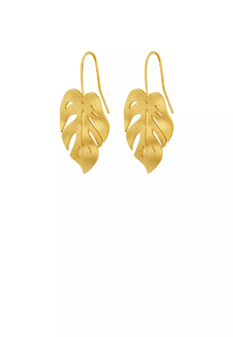 Buy Glamorousky Fashion Simple Plated Gold Frosted Leaf Earrings