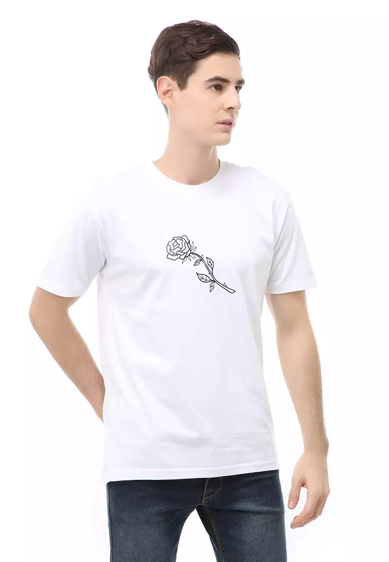 Jack T-Shirt Atasan Kasual Kaos Pria Rose Motive Lengan Pendek Material Cotton ORIGINAL - White
