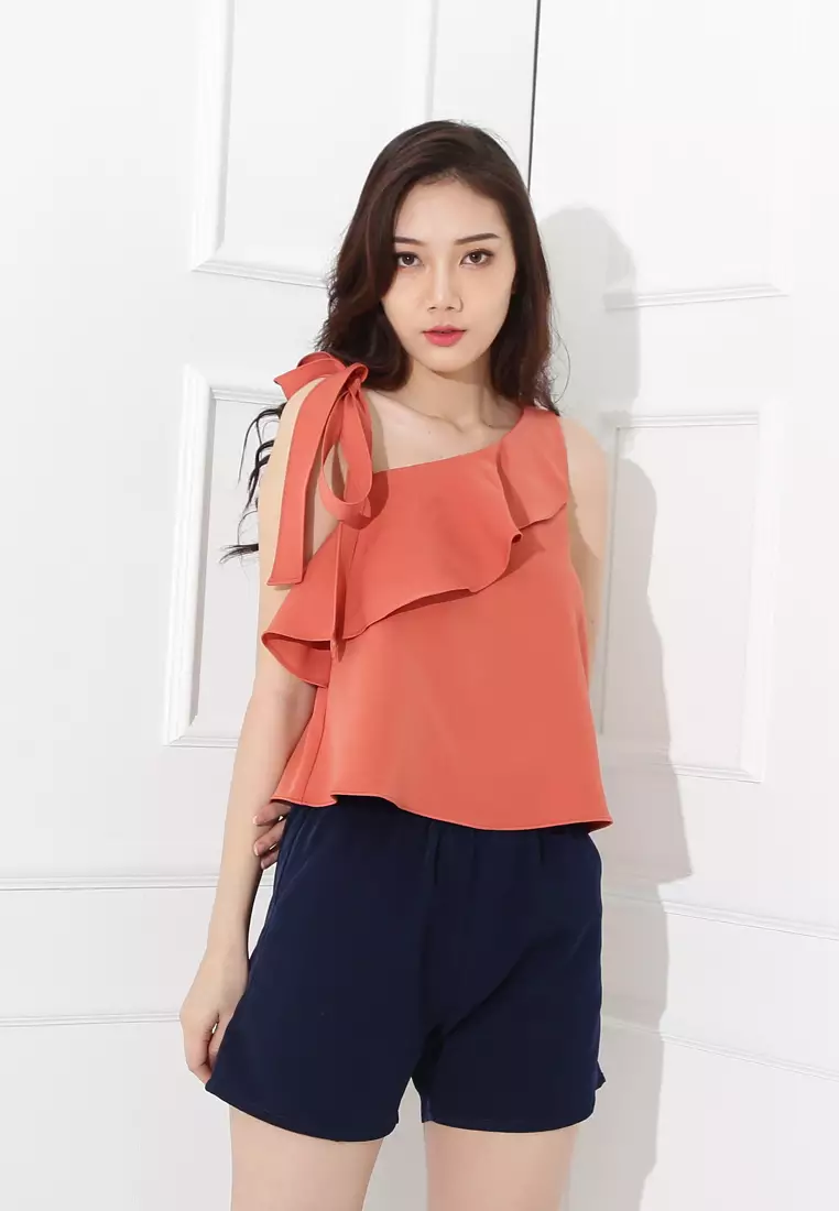 Stella Top Self-tied up Ribbon in Orange