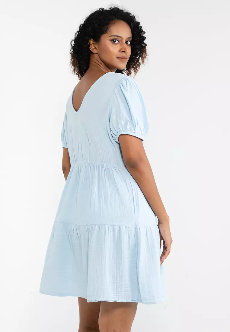 Buy GAP Crinkle Gauze Puff Sleeve Tiered Mini Dress 2024 Online ZALORA Singapore