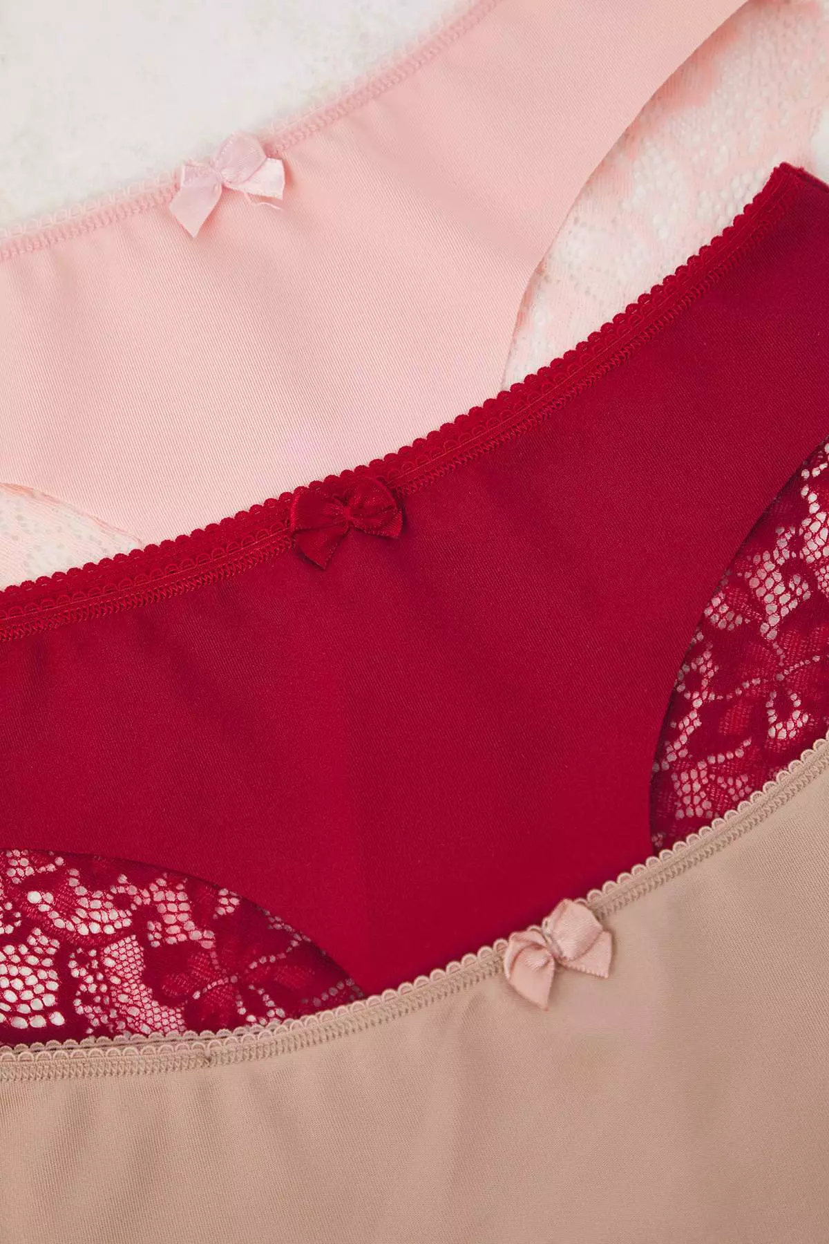 Purple-Multicolored 3-Pack Micro Lace And Ribbon/Bow Detailed Knitted Brazilian Panties