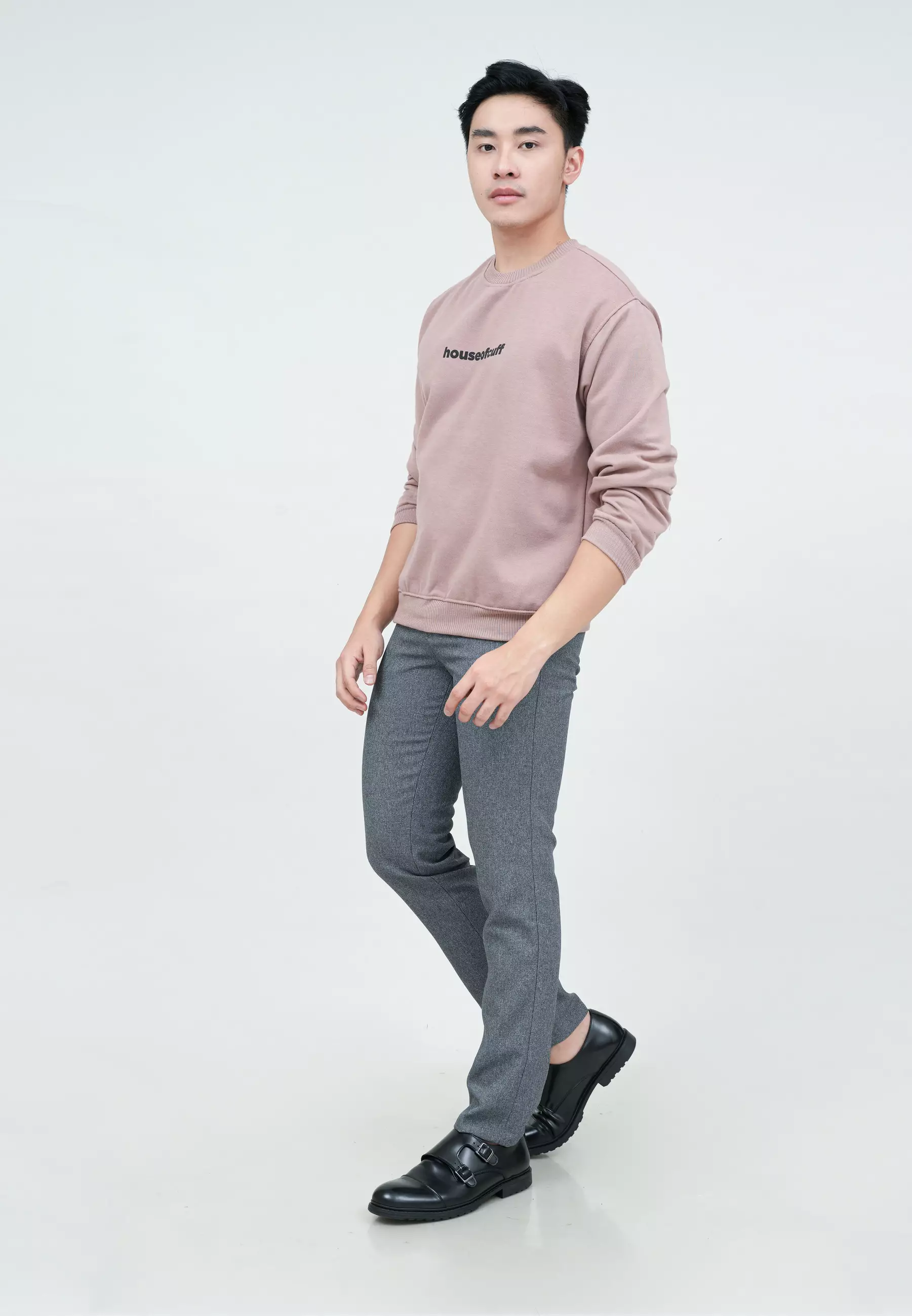 Sweater Basic Lengan Panjang Baju Sweater Tebal Kata Merah Muda