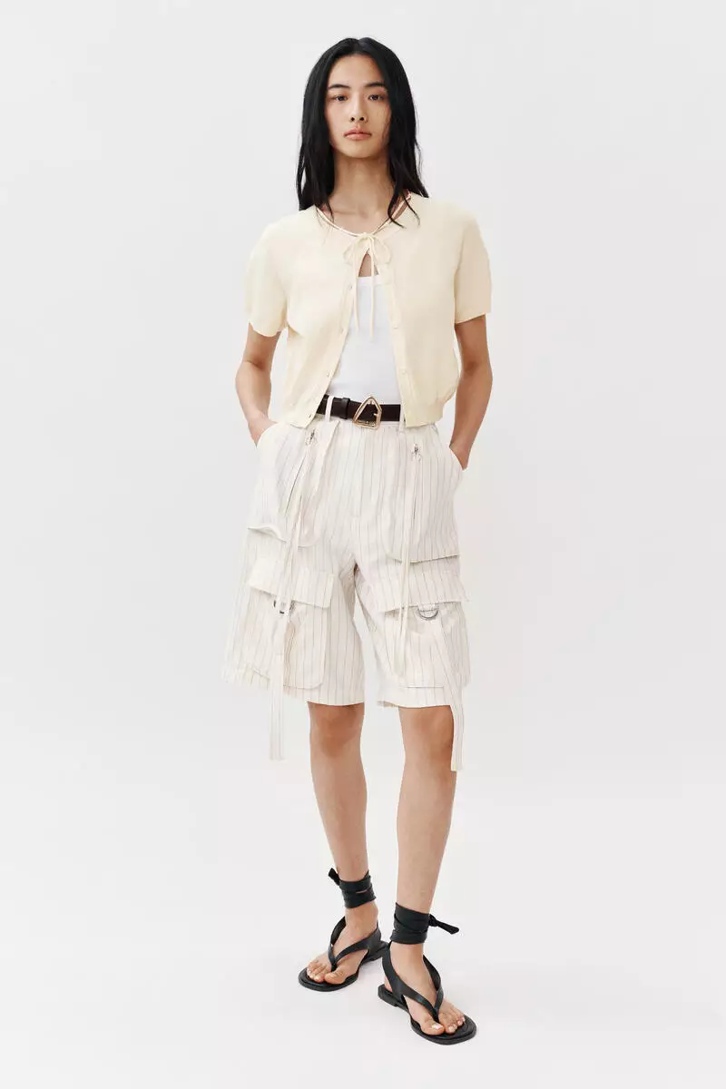 Short-sleeved tie-detail cardigan