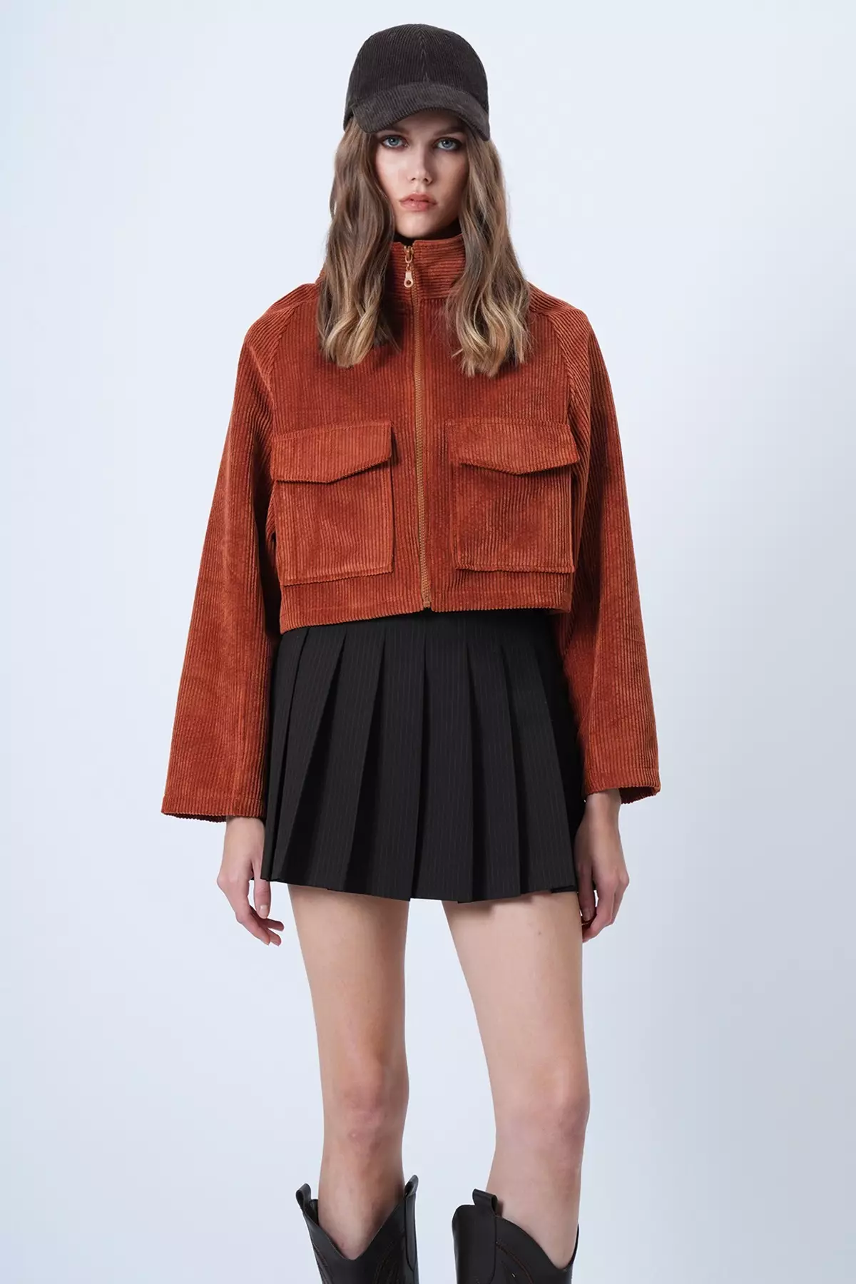 Tile Double Pocket Raglan Sleeve Velvet Jacket Alc-X14604