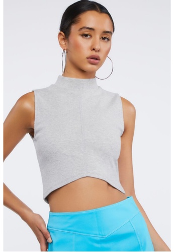 FOREVER 21 grey Ribbed Mock Neck Crop Top A663CAAC2C199FGS_1