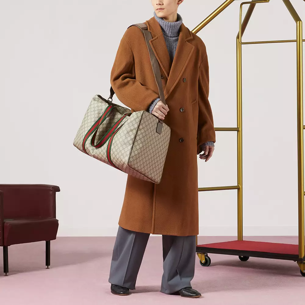 Maxi Duffle Bag with Web Beige Ebony Brown