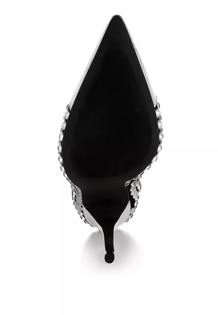 Pompa Stiletto Berhiasan Diamante Berwarna Hitam