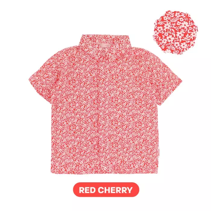 Mooi Kemeja Anak Laki-Laki Lunar Collection Han Collar Shirt - Red Cherry